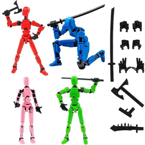 Image of Ramoni 4 Pcs T13 Action Figure, 1 /14 Scale, 3D Printed, Multi Articular, 30+ Joints, Red, Blue, Pink, Green