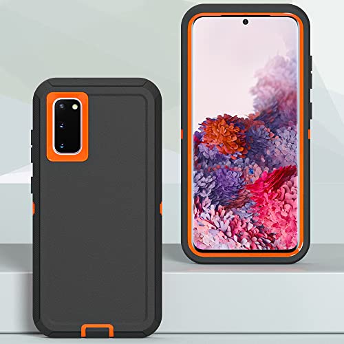 Image of Case for Galaxy S20, Heavy-Duty Tough Rugged Shockproof Drop Protective Cover Cases for Samsung Galaxy S20, Black+Orange