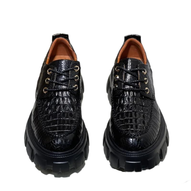 Authentic Real Crocodile Skin Men Black Height Increasing Dress Shoes Genuine Alligator Leather Male Casual Lace-up Derby Shoes