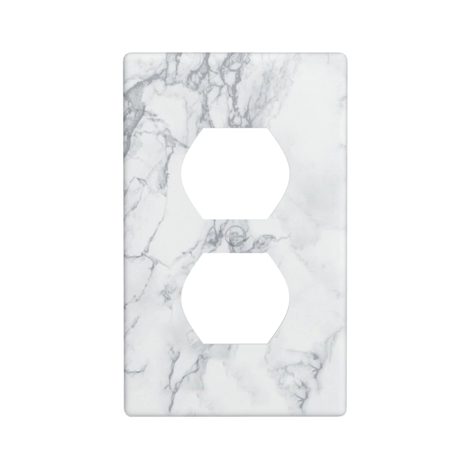 Marble White Outlet Wall Plate Cover Decorative Single Duplex Receptacle Electrical Wallplate Cute Room Living Decor Faceplate 4.5 X 2.76 In