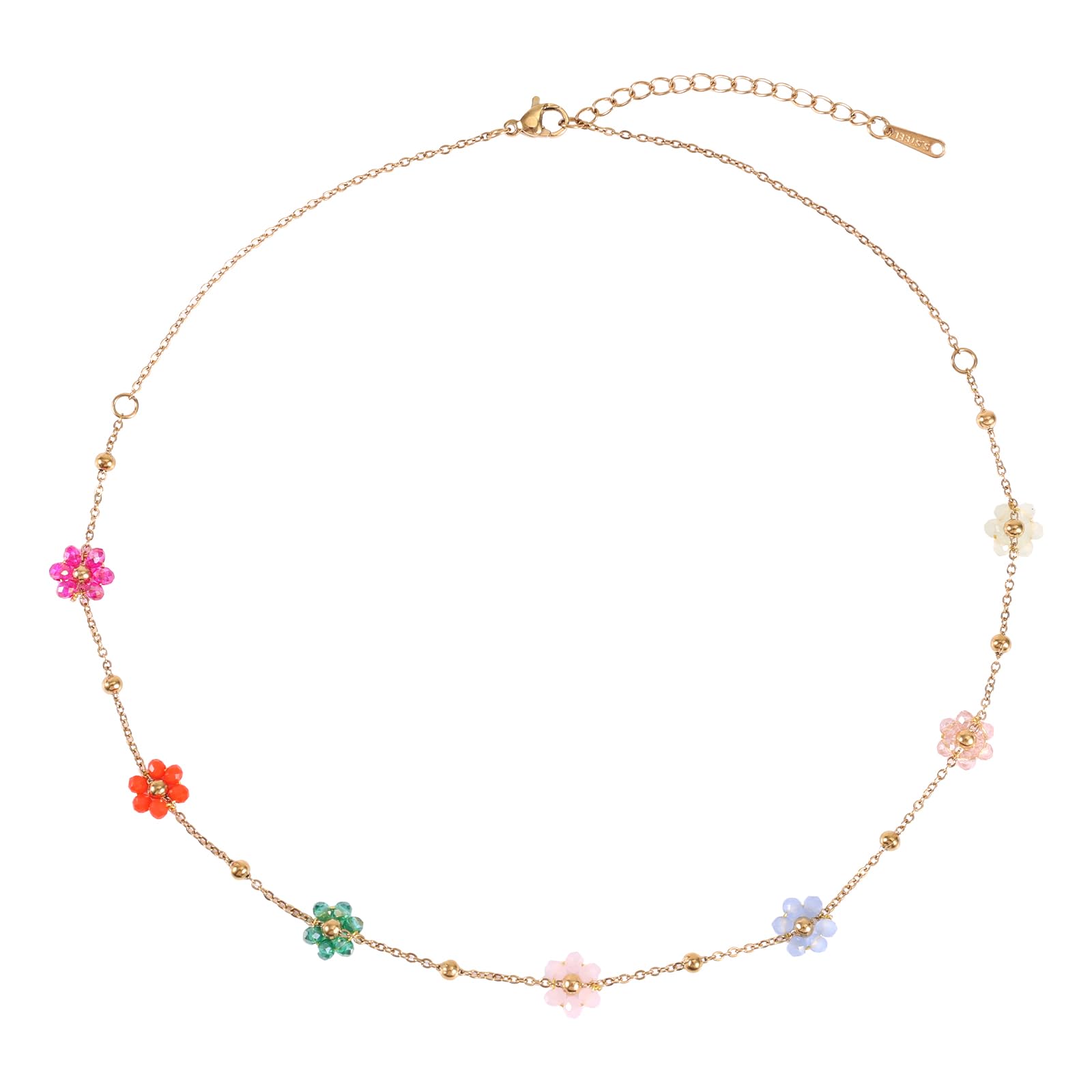 Mikovivi Naszyjnik z Koralików Kwiatowych, 40+5 cm Naszyjnik z Koralików w Kwiaty Stokrotki Modne Regulowane Naszyjniki Słodka Kolorowa Biżuteria Choker dla Kobiet