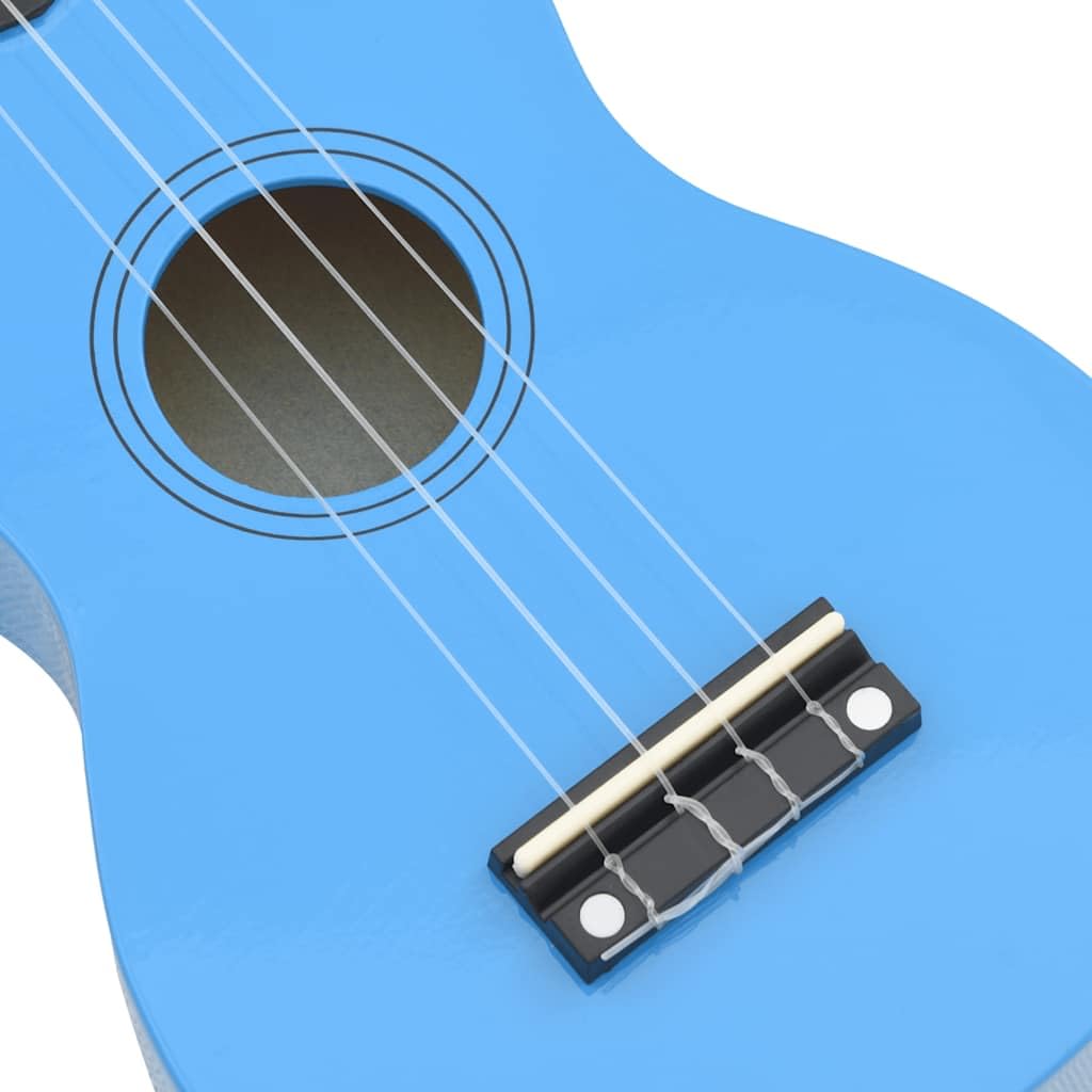 Juego de ukelele soprano de madera de tilo azul bebé 21 pulgadas con bolsa, 2 púas y escala para principiantes, escuela de música, conciertos y orquesta, instrumento de cuerda ligero para