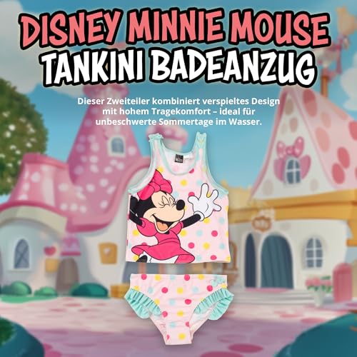 United Labels Disney Minnie Mouse Tankini für Mädchen mit Rüschen, Rosa Türkis, 98-104, Zweiteiliger Badeanzug, Bademode Kinder