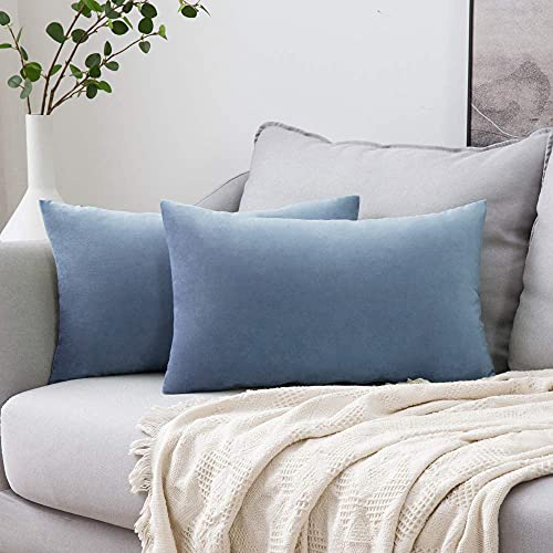 Image of Khooti Velvet 200 TC Cushion Cover Pack Of 1-12 inchX18 inch /30X46 Cm-Ice Blue-Soft Pillow Covers Cushion Case For Sofa Bedroom Living room Chair Car
