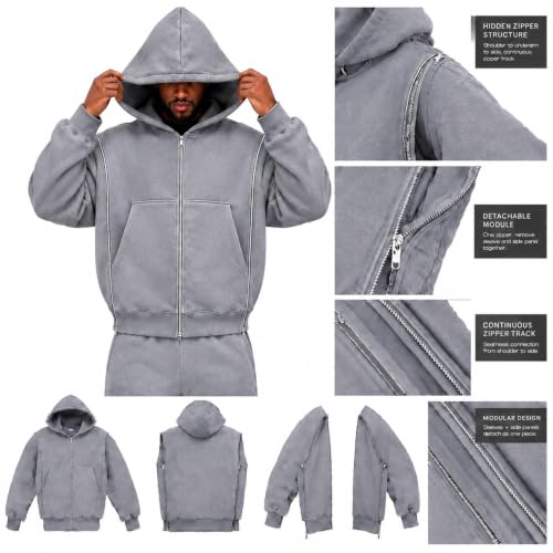Mens Hooded Sweatshirt Oversized Light Fleece Zip Up Jackets Fall Outfits - image 4