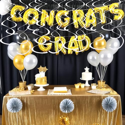Image of Sliver Ceiling Swirl Foil Decorations Hanging Plastic Streamer Themed Swirl Party for Graduation Celebration, Pack of 28