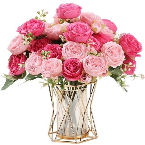 HNVNER 2 Bouquets Pivoines Artificielles en Soie Bouquets pour Fête de Mariage, Centre de Table, Décoration, Mélange de Rose