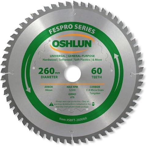 Oshlun SBFT-260060 260mm 60 Tooth FesPro General Purpose ATB Saw Blade with 30mm Arbor for Festool Kapex KS 120 Cover