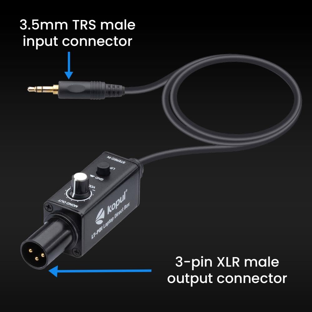 LT-PDI - Caja directa pasiva de un canal para portátil (Caja Directa) - Convierte audio desequilibrado a audio equilibrado, ideal para computadora, caja DI estéreo, señal de audio limpia para