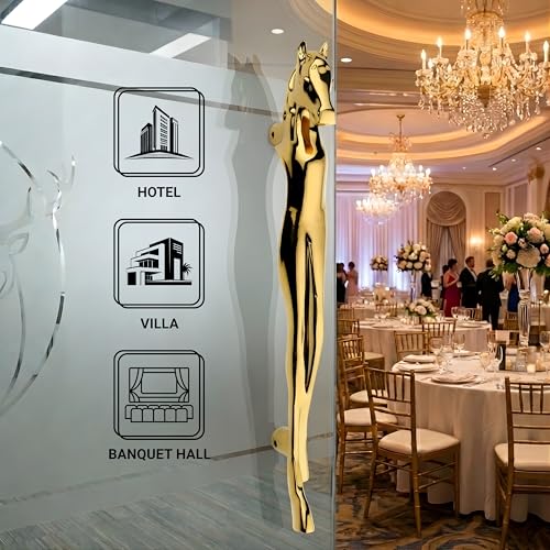 Image of GLOXY Premium Gold 12 inch Horse Shaped Main Door Handle with 8 inch Hole-to-Hole Spacing - Decorative Push & Pull Aluminium Wooden & Glass Door Handle for Home, Restaurant, Office & Banquet Hall - Pack of 1