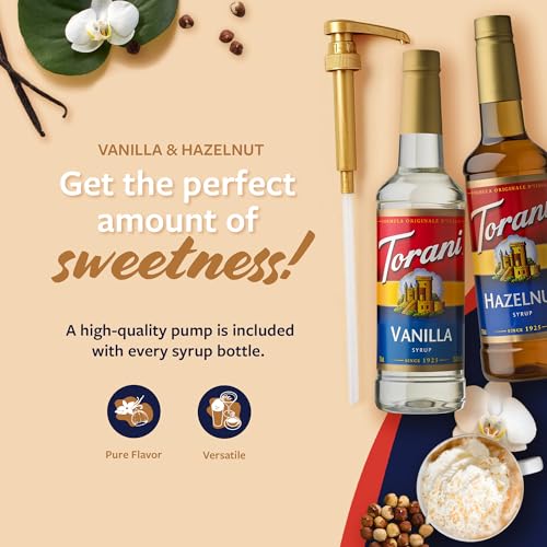 Image of Torani Syrups, Hazelnut and Vanilla Syrup Variety 2-Pack, Coffee Syrups for Drinks, Pumps Included, 25.4 Fl Oz Ea