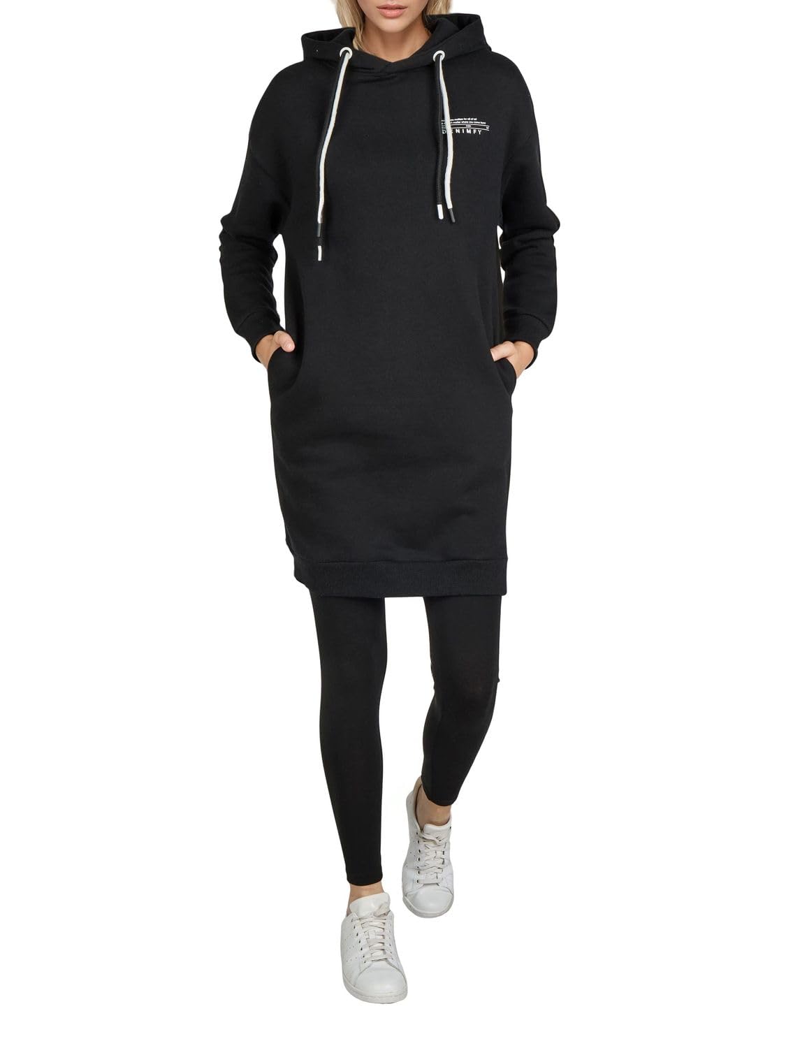 DENIMFY Hoodie Damen lang Oversized DFAnna Kapuzenpullover Pullover Sweatkleid Kapuzenkleid Streetwear Print Beige Schwarz Grün S M L XL XXL 3XL