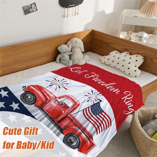 Image of YeeJu Patriotic Throw Blanket for Baby Small 4th of July Memorial Day Fourth of July Blanket for Toddler Swaddle Soft Fleece Blanket Red White Blue Star Independence Veteran Day Blanket 30x40