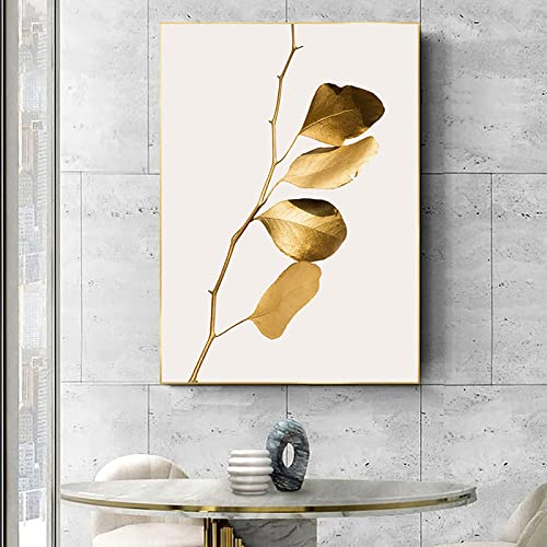 Feuille d'eucalyptus dorée sur toile abstraite de luxe pour mur