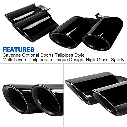 Rolling Gears Gts-Look Gloss Black Exhaust Tips Muffler Pipes Compatible With 2019-2023 Porsche Macan Base 2.0T (95B.2) #TOP2