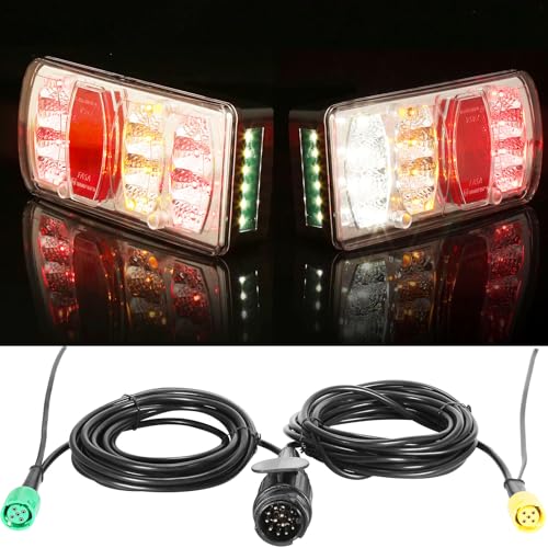 ETUKER Jeu de feux arrière pour remorque 13 pôles 12/24 V 7 fonctions Kit feux de remorquage avec câble de 5,5 m pré-câblé, pilote remorque homologué, imperméable