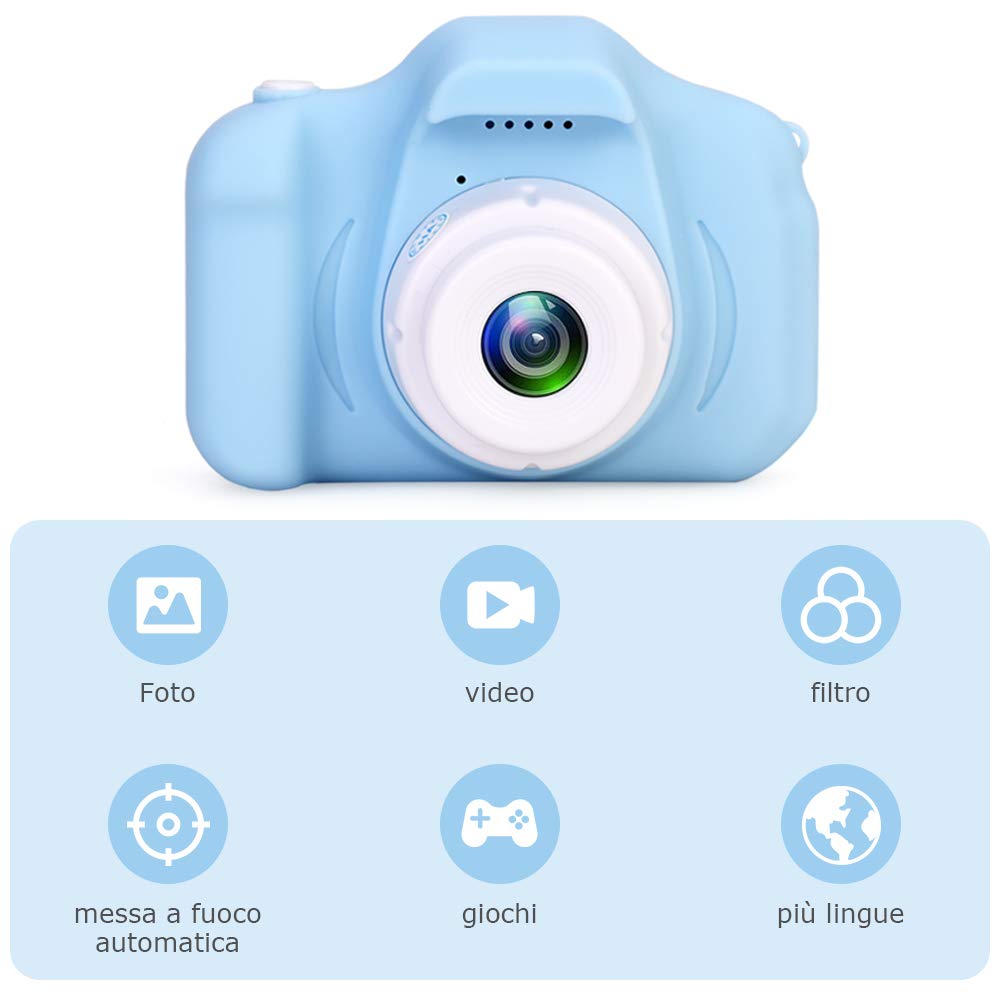 Faburo Macchina Fotografica Bambini con Scheda SD 32 GB, Fotocamera Bambini Portatile, Ricaricabile Fotocamera Digital Bambini, Videocamera Regalo di Compleanno/Natale per Bambini(Blu)
