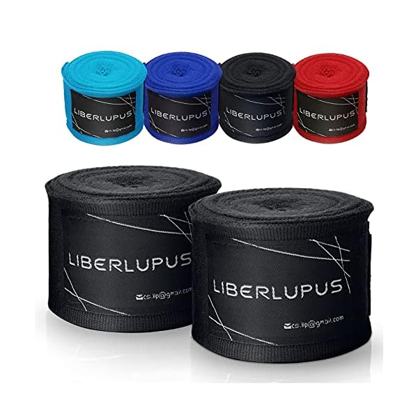 LIBERLUPUS-Elastic-Professional-120180-Inch-Hand-Wraps-for-Men-Women-Boxing-Gloves-Martial-Arts-Wraps-with-Hand-Wrist-Support-Stretch-Boxing-Handwraps-for-Kickboxing-Muay-Thai-MMA-Pair LIBERLUPUS Elastic Professional 120/180 Inch Hand Wraps for Men Women, Boxing Gloves Martial Arts Wraps with Hand & Wrist Support, Stretch Boxing Handwraps for Kickboxing Muay Thai MMA (Black, 180)
