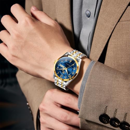 Image of OLEVS Mens Watches Business Large Numer Easy to Read Quartz Watch Stainless Steel Waterproof Luminous Date Casual Male Watch