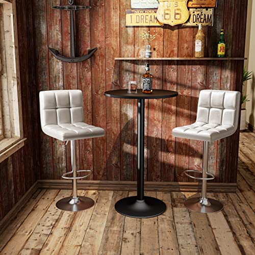 Image of Homall Bar Stools Modern PU Leather Adjustable Swivel Barstools, Armless Hydraulic Kitchen Counter Bar Stool Extra Height Square Island Barstool with Back Set of 2 (Leather, Silver)