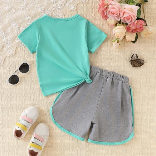 Image of Kids Girl Clothes Tie Dye Heart Print Short Sleeve Top and Shorts Toddler Girl Summer Outfits Short Set