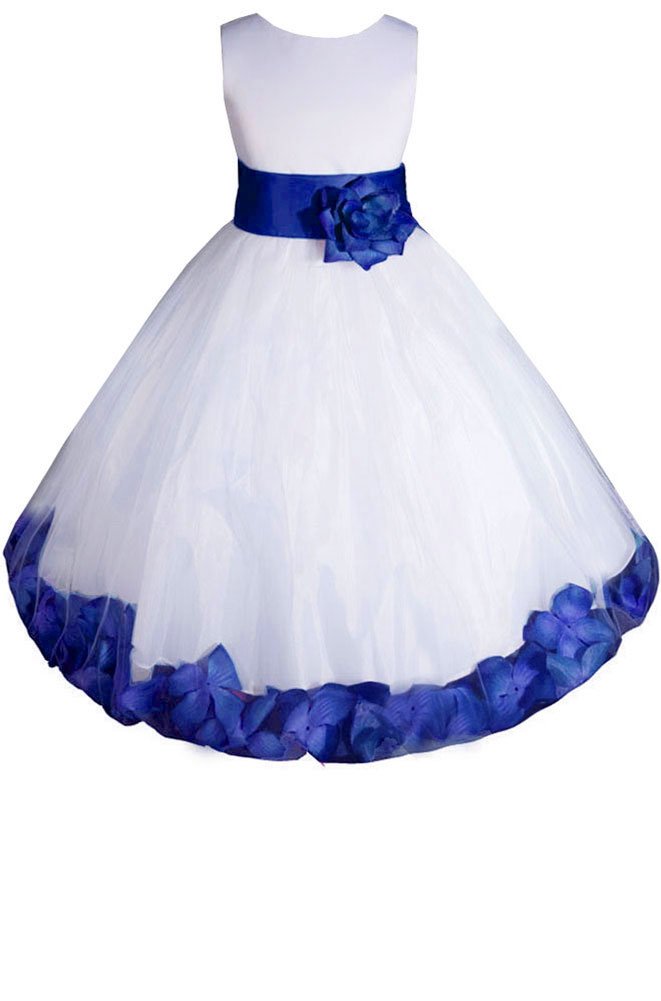 AMJ Dresses Inc Big-Girls' White/Royal Blue Flower Girl Dress E1008 Sz 8