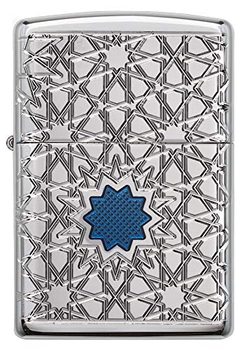 Zippo, Windproof Lighter, Arabic Star Pattern, Silver, Highly Polished Chrome, Deep Carve Epoxy Inlay, Refillable, Gift Box - Image 2