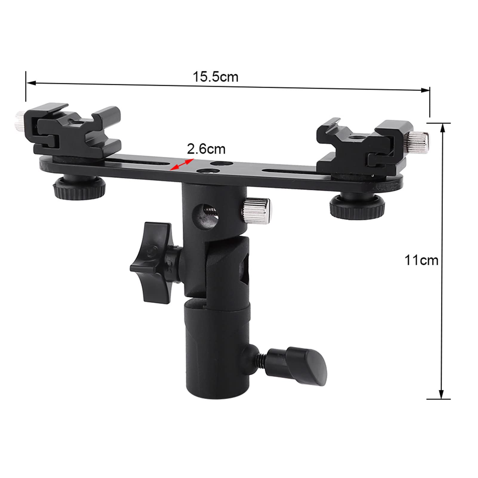 Portable Light Stand Mount, Dual Hot Shoe Mount, 1/4 and 3/8 Socket for Most Flash Stands or Light Stand Holder Umbrellas