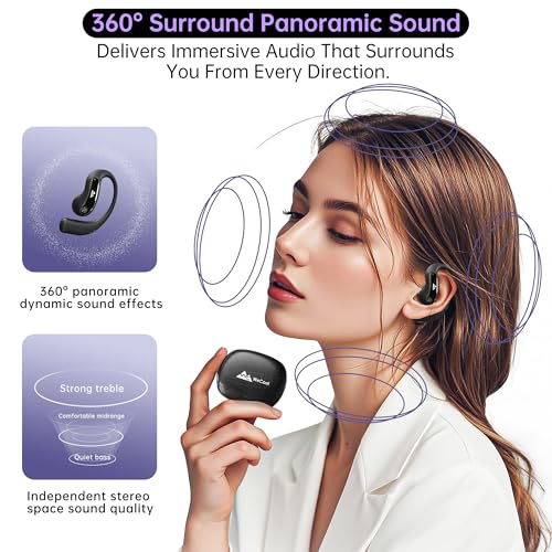 Image of WeCool Moonwalk M1 Pro Open Ear Earbuds Wireless with 360 Panoramic Sound, Bluetooth 5.4 Ows Earphones with Call Noise Reduction, Ear Safe Headphones with Mic, 60H Playtime, LED Display, IP55