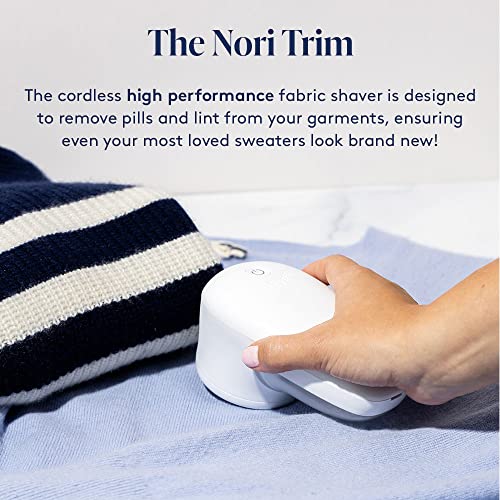 The Nori Clothing Care Bundle includes a Compact Iron & Steamer and a Rechargeable Fabric Shaver & Lint Remover. Perfect for pressing, steaming, and refreshing clothes with ease (White)
