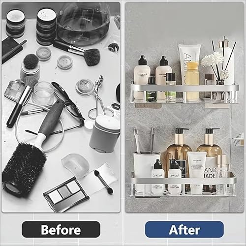 Image of Boniry 1 Pcs Bathroom Accessories Aluminium Heavy Duty Self Adhesive Bathroom Shelf for Wall, Multipurpose Wall Mounted Organiser, Washroom Organizer (Silver)