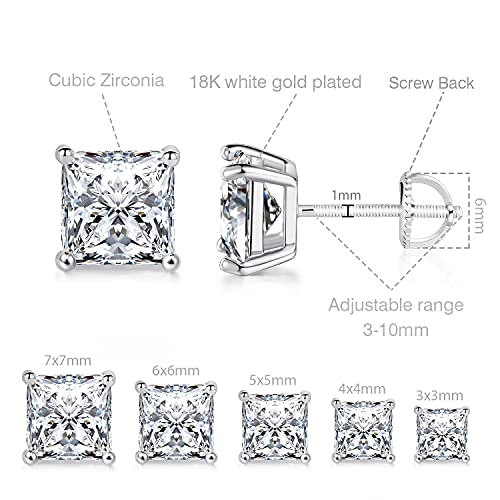 18K Gold Plated Princess Cut Cubic Zirconia Screw Back Stud Earring Pack of 5 Pairs (5 Pairs)2