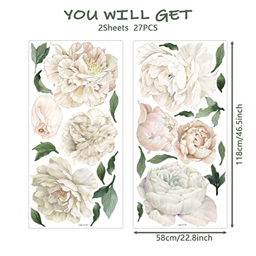 Peony Wall Decals For Nursery Wall Decor Soft White Flowers Wall Stickers Peel And Stick Kids Floral Decals For Girls Bedroom Living Room Nursery Wall Decor #TOP6