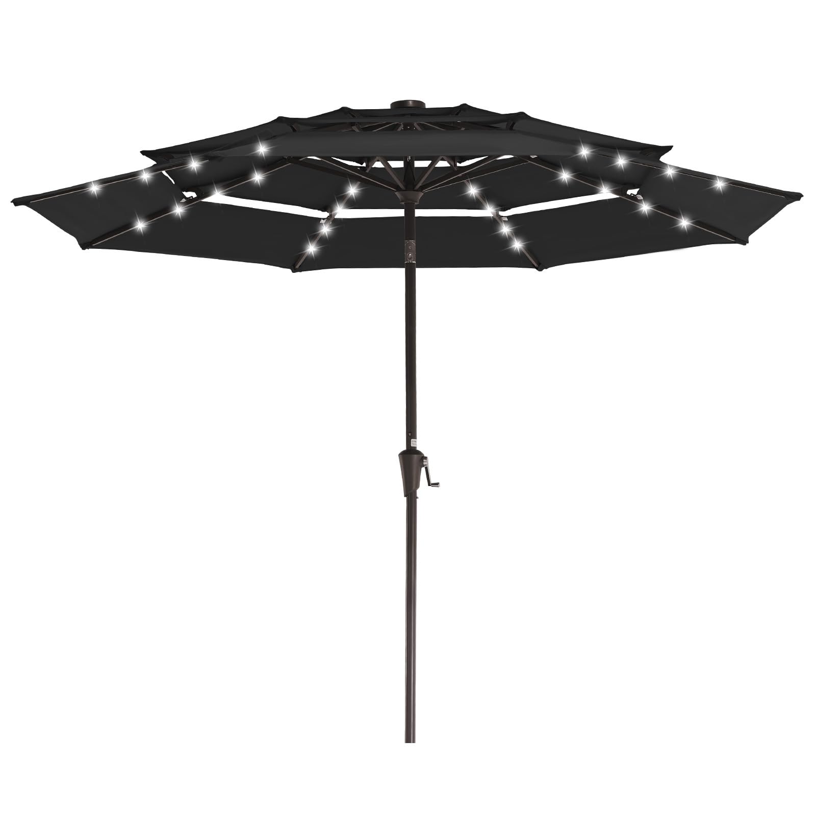 JEAREY 3 Tiers Patio Umbrella with Solar Lights 9ft Outdoor Market Table Umbrellas with Push Button Tilt for Outside Pool Garden, Black : Patio, Lawn & Garden