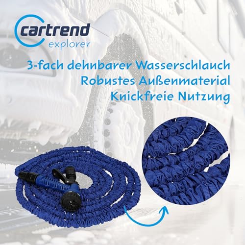 Cartrend 10386 Caravan Dehnbarer Wasserschlauch Schlauch Wohnwagenschlauch Wohnmobilschlauch Caravanschlauch Wohnwagenzubehör, Maße 5-15 m, Blau/Schwarz