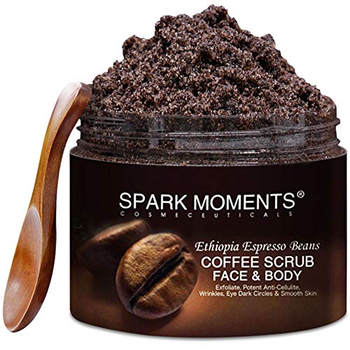 Body Scrub Natural Arabica Coffee Body Exfoliating Scrub - Scrub for Anti Cellulite and Stretch Mark, Exfoliate Skin, Reduce Spider Veins, Wrinkle, Age Spots - 12Oz/340g with Spoon