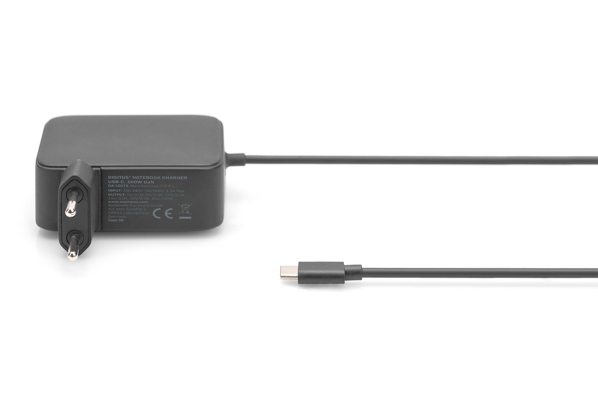 DIGITUS Cargador de portátil GAN USB-C de 100 W - Tecnología de nitruro de galio - Power Delivery 3.0 - Cable de 1,2 m de Longitud - también para Smartphones y tabletas - Negro