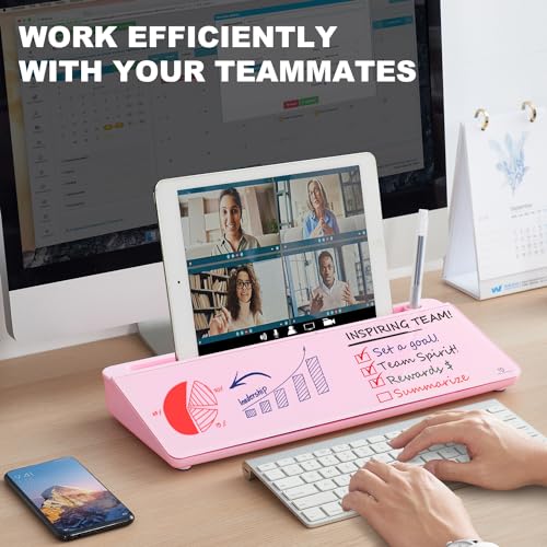Image of TSJ OFFICE Desktop Whiteboard Dry-Erase-Board - Computer Keyboard Stand White Board Surface Pad with Drawer, Desk Organizers with Accessories for Office, Home, School Supplies - Complete Pink