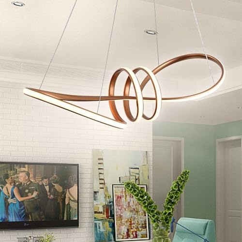 Image of SINOMAN Loop LED Hanging Chandelier Light Golden Finish Modern Decorative Pendant Ceiling Lighting Fixture Energy Saving Acrylic Spiral Ring Design Warm White Glow for Home & Office Decor