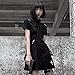 Goth Dress Punk Gothic Harajuku Summer Black Mini Dress Shirt Women 2021 Short Sleeve Emo Clothes Mall Goth Accessories(Black & Tie), Large