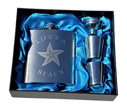 Palm City Products Beach Starfish Flask - 7 oz Flask Gift Set