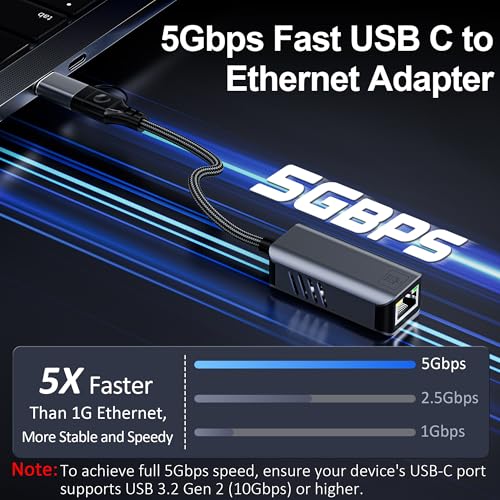 Image of USB C to Ethernet Adapter 5 Gbps, USB-A & USB-C to RJ45 LAN 5000 Mbps Wired Network Converter, USB to Ethernet Adapter Compatible with Thunderbolt 4 /5, MacBook, Windows, MacOS, Linux, iPhone 17 /16 /15