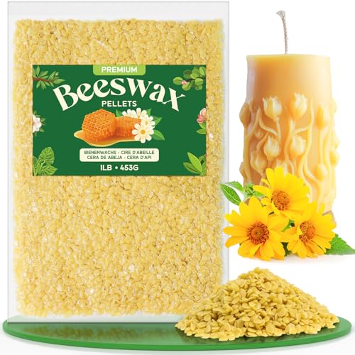 NORVENCE Beeswax Pellets 450g/2.2kg/4.5kg Pure & Natural Yellow Beeswax for Candle Making Lip Balm Soap Lotion Creams and Candle Making Supplies 450g