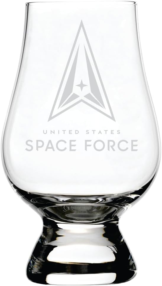 Etched Laser Art Space Force US Military Personalized Crystal Whiskey Glass - Custom Military Design Etched Whisky Gift Glasses, Dishwasher Safe, Compatible with The Glencairn Accessories - 6.5oz