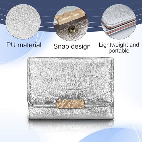 FuninCrea Ladies Wallet, Trifold Small Wallets Woman Slim Wallet PU Leather Wallets for Women with ID Window Cash Compartment and 7 Card Slots, Compact Credit Card Wallet for Women Girls (Silver)3