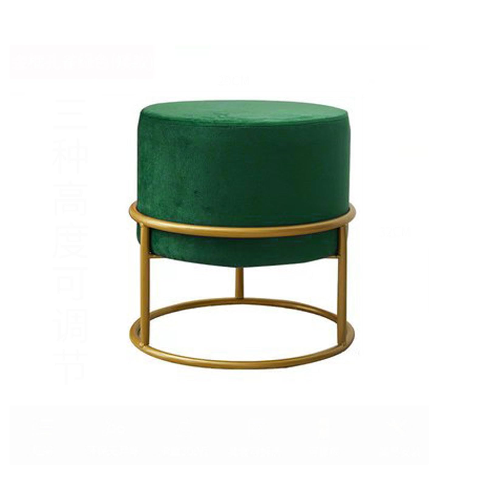 Repose-pieds rond réglable, tabouret de vanité ottoman vert et métal 29x32