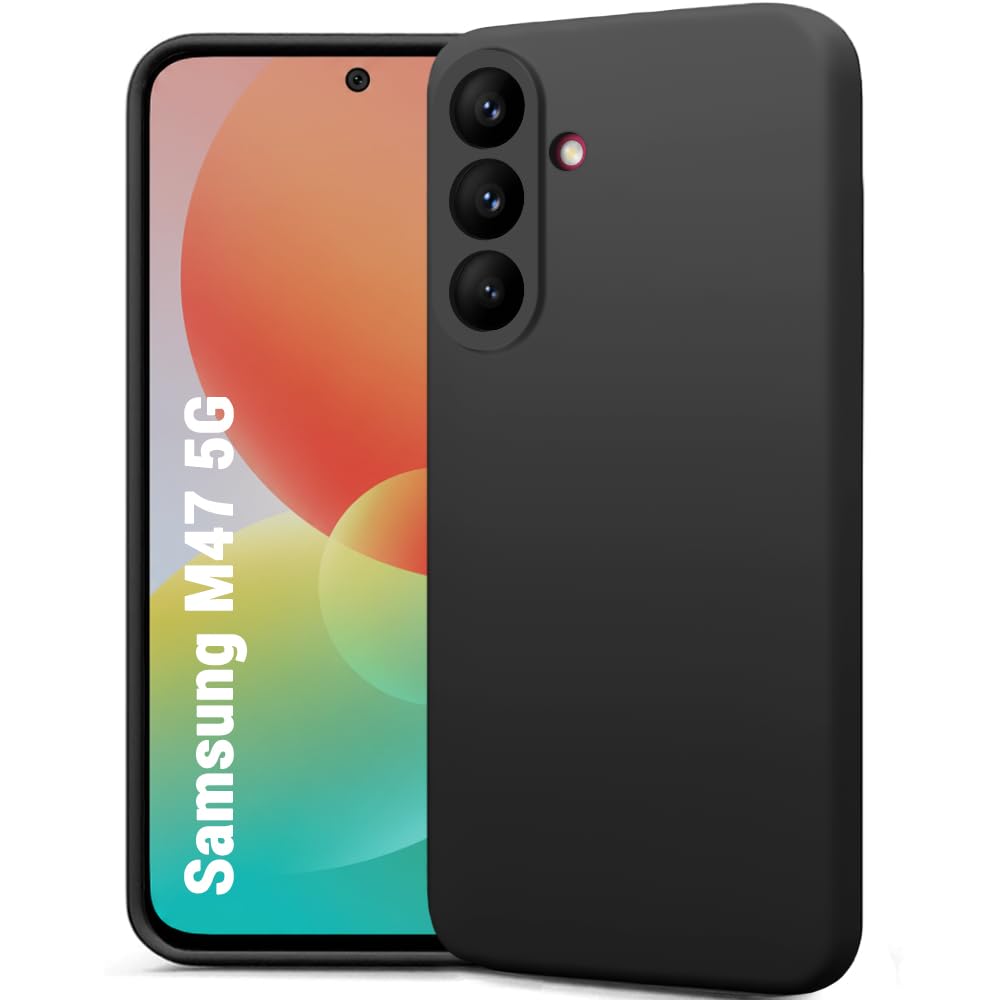 TheGiftKart Genuine Liquid Silicone Back Cover Case for Samsung Galaxy M47 5G | Soft Micro-Fibre Lining Inside | Camera Protection Bump | Shockproof Back Cover Case for Samsung M47 (Silicone, Black)