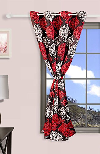 Image of Swayam 80% Blackout Polyester Window Curtain for Living Room & Bedroom | 5 Feet | Room Darkening Curtain with Eyelets | Pack of 1 | Ethnic Motif Design - Red & Black