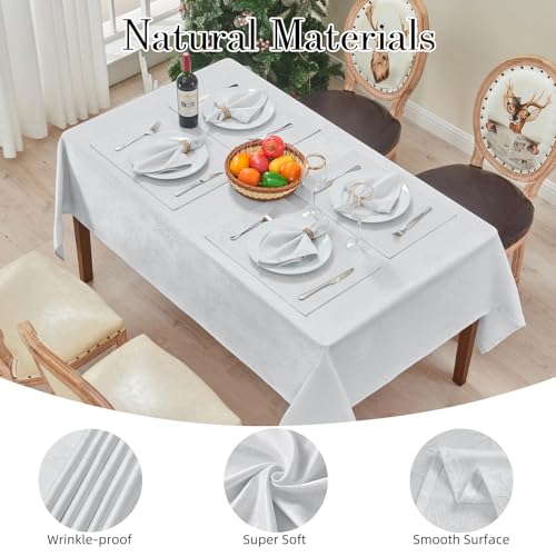 Rectangle Fancy Metallic Sparkling Snowflake Christmas Fabric Table Cloth red Hunter Gold Navy White Silver No-Iron Soil Resistant Woven Holiday Table Cover(White Silver/52x70Inch) – Image 4
