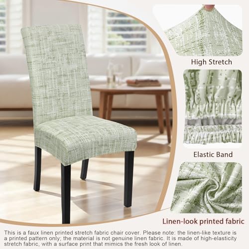Image of SearchI Dining Room Chair Covers Set of 4, Stretch Printed Parsons Chair Slipcovers Removable Washable Kitchen Chair Protector Cover for Dining Room, Hotel, Ceremony (Green Linen-Look Print)